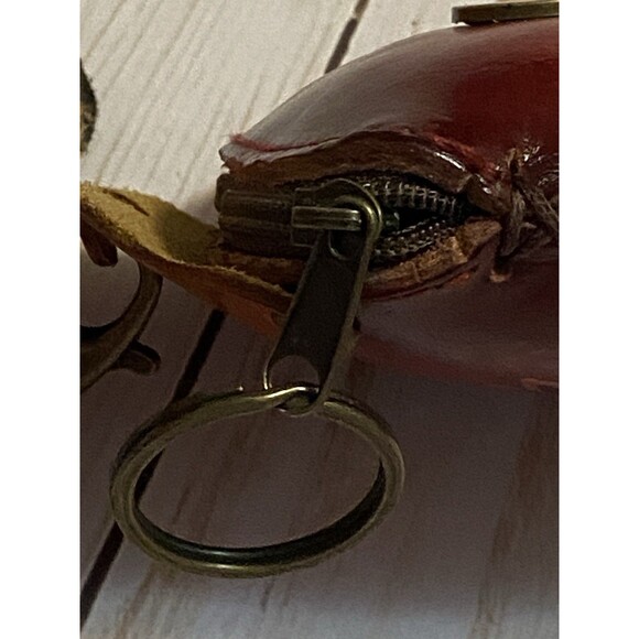 Hand Made Embossed Leather Brown Dog Coin Purse Bull Dog Lover Bone Wristlet - Picture 7 of 16